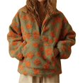 thumbnail image 2 of Sudadera de Otoño para Mujer, de Felpa Suave con Estampado Floral, con Cremallera y Capucha Amarillo-Verde S, 2 of 9