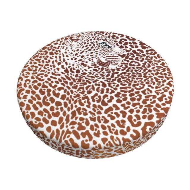 Disketp Leopard Brown Funda Redonda para Taburete, Funda de Cojín para Silla de Bar Suave y Elástica-13 inch
