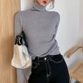thumbnail image 4 of Enhedi Sweaters for Women, Pullover Women Mock Neck Tops Turtleneck Ribbed Knit Sweater Top Thumb Hole Long Sleeve Solid Slim Fit Casual Knitted Jumper Winter Clothes Gray, 4 of 5