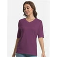 thumbnail image 4 of Women's Short Sleeve V Neck Casual Basic Solid Color Pullover Lightweight Soft Knit T-Shirt Tops, 4 of 5