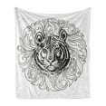 thumbnail image 1 of Tiger Soft Flannel Fleece Blanket, Black and White Abstract Design Large Feline Head Sticking out from Bundle of Leaves, Cozy Plush for Indoor and Outdoor Use, 70" x 90", Black White, by Ambesonne, 1 of 6