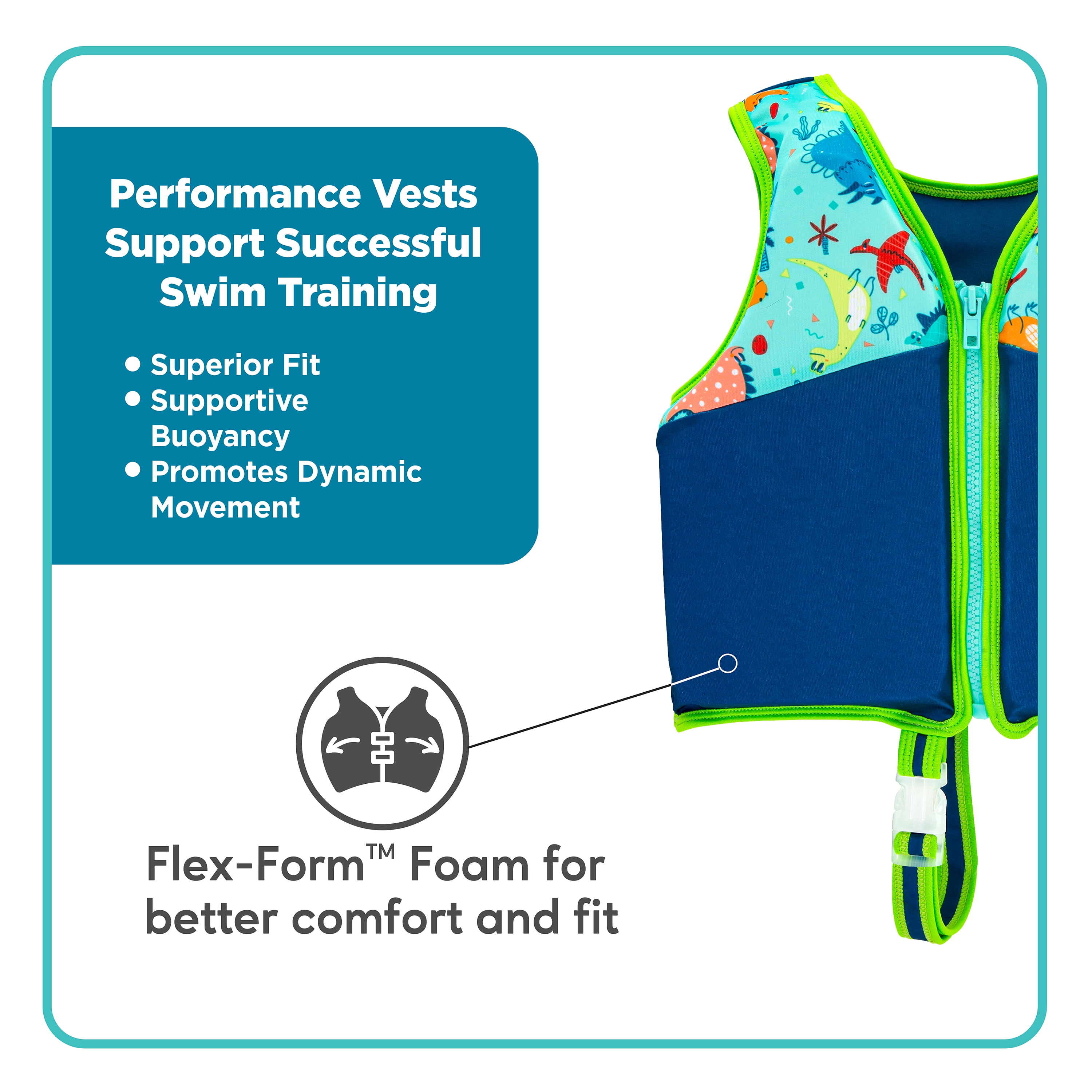 SwimSchool Youth Swim Training Vest, Small-Medium, Ages 2-4 Years, Blue Dino