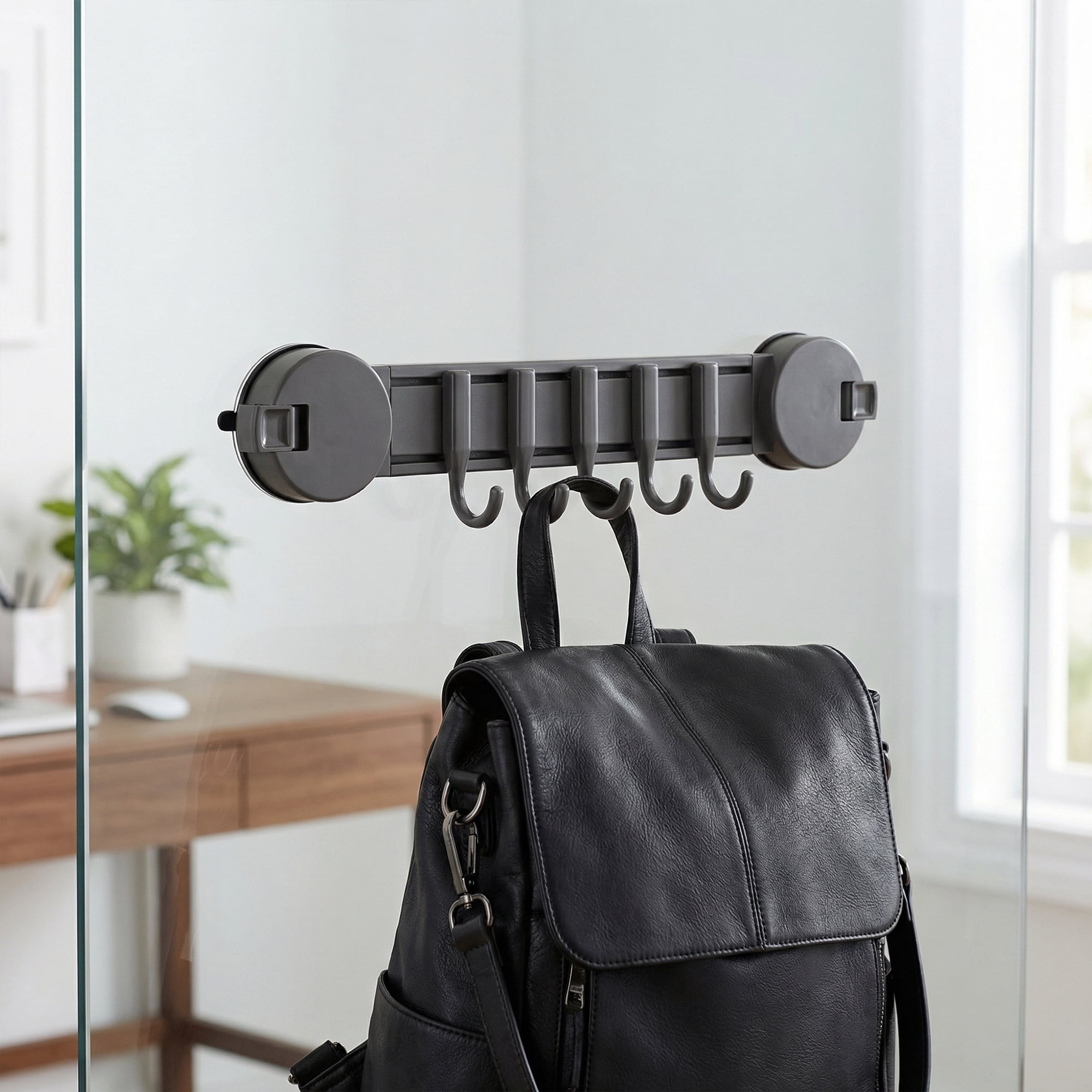 Unique Bargains Coat Rack Wall Mount Suction Cup 5 Hooks for Entryway Bathroom gray