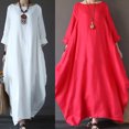 thumbnail image 5 of GaThRRgYP Womens Plus Size Dress,Women's Summer Casual Cotton Linen Loose Short Sleeve Round Neck Solid Dress, 5 of 6