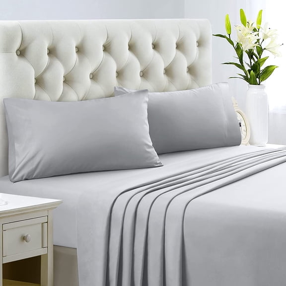 1000 Thread Count 100% Egyptian Cotton 4-Piece Bed Sheet Set (1 Flat, 1 Fitted Sheet, 2 Pillow Covers) 18 Inches Deep Pocket Size California-King Color Silver Grey Solid