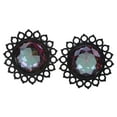 thumbnail image 2 of 1 Par de Tapones para Los Oídos de Flores, de Carne de Cristal, Calibre de Ensanchador de material acero Negro Tribal 16 mm, 2 of 9