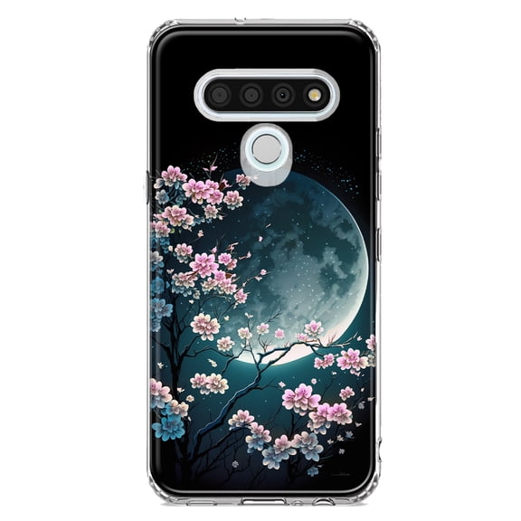 MUNDAZE LG Stylo 6 Shockproof Clear Hybrid Protective Phone Case Kawaii Manga Pink Cherry Blossom Full Moon Cover