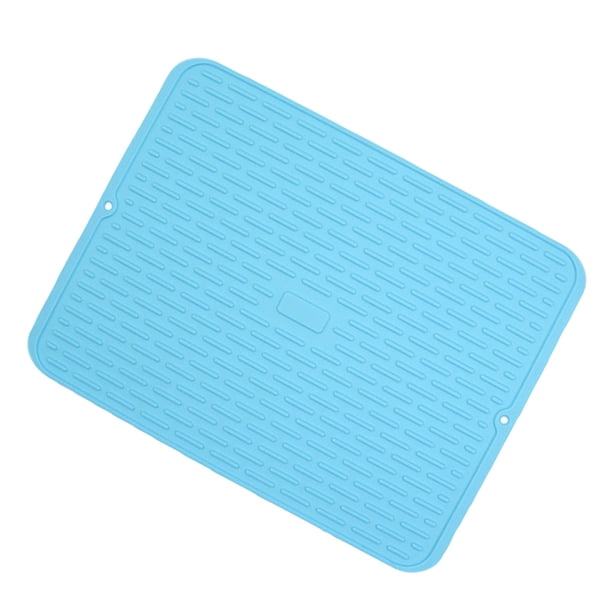 Bearachild Estera de drenaje de silicona, botella de impermeable, bandeja de secado de platos gruesos grandes, suministros de cocina para Mostrada Azul
