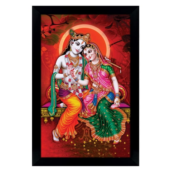 IBA Indianbeautifulart Radha Krishna Picture Frame Religious Poster Black Wall Frame Deity Photo Frame Wall Decor For Home/ Office/ Temple-6 x 8 Inches