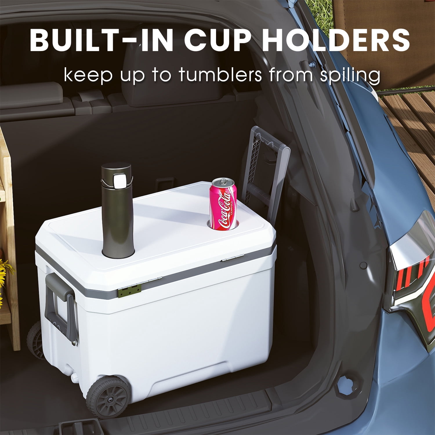 48QT Portable Cooler with Handle, Wheeled Insulated Hard Sided Cooler Ice Chest Box for Outdoors,Camping,Travel,Car