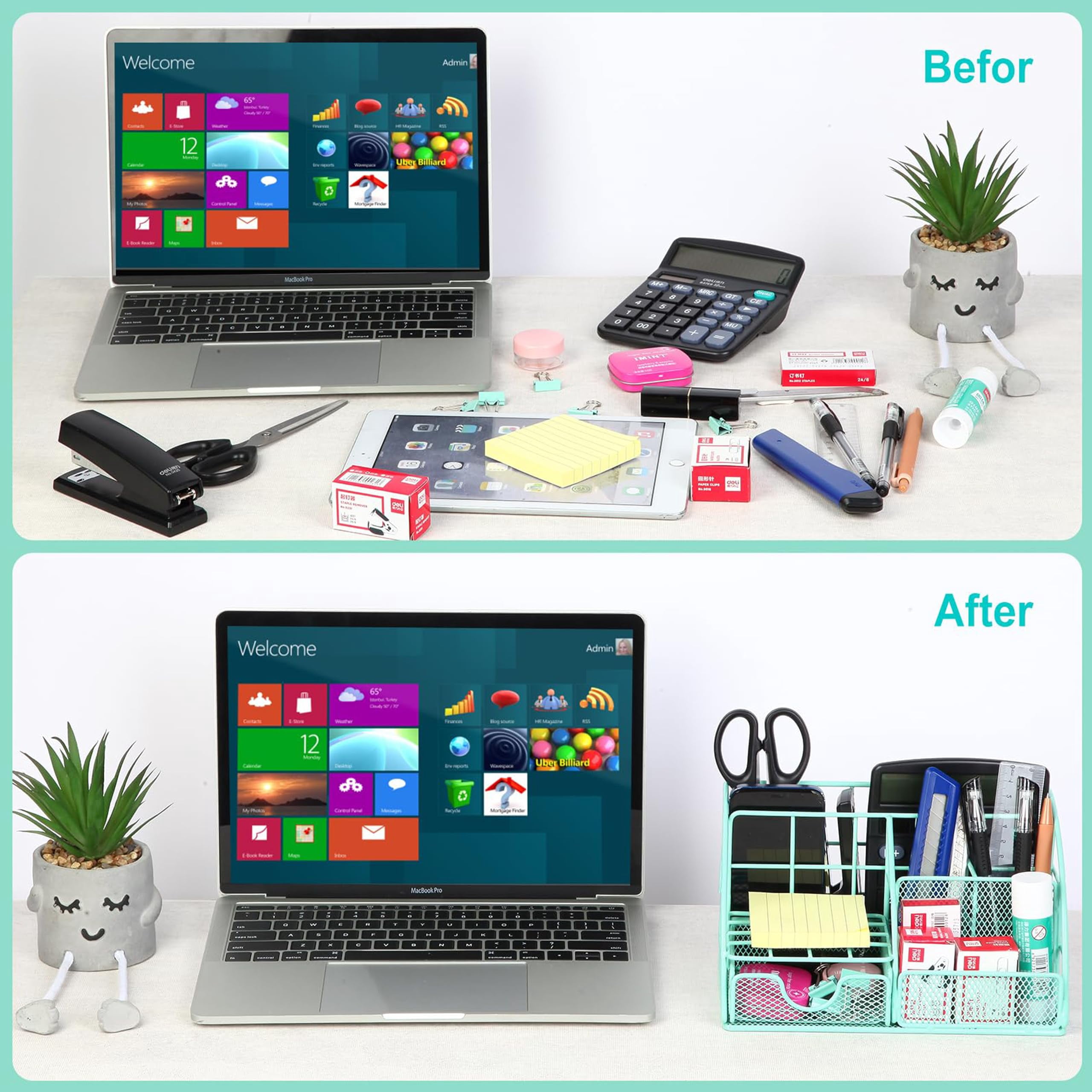 Green Desk Organizers And Accessories Office Supplies Set Stapler  Pen Holder Phone Ruler 30 Paper Clips 22 Binder Clip 20 Tacks 1000pcs Staples