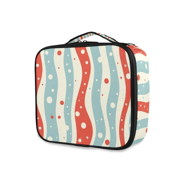 FORMRS Travel Makeup Bag Large Capacity Train Case Cosmetic Organizer with Adjustable Dividers, Light Blue Pattern
