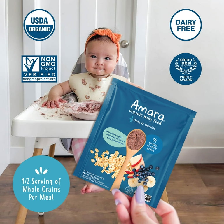 pack) Amara Organic Baby Food Oats N Berries, No Added Sugar