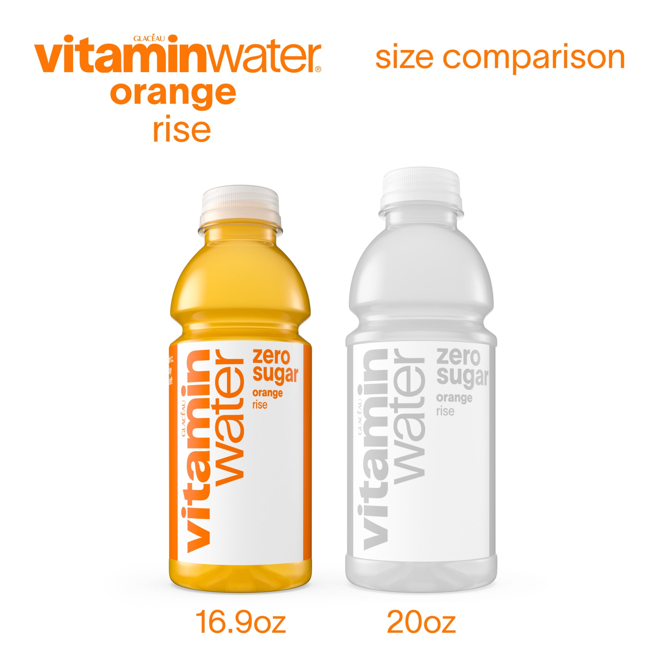vitaminwater Rise Zero Sugar Orange Flavored Water Beverage Bottles, 16.9 fl oz, 6 Pack