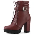 thumbnail image 1 of BLISSFUL STEP Women's Platform Buckle Lace Up Chunky Heels Ankle Boots, 1 of 7