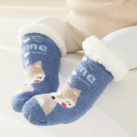 

S LUKKC LUKKC 3D Baby Winter Fluffy Fuzzy Slipper Socks Toddler Boys Girls Cute Animal Fuzzy Home Slipper Socks Winter Thicken Warm Plush Soft Non-Slip Indoor Floor Socks Shoes Socks