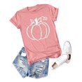 thumbnail image 3 of TANGQIOP T-Shirts for Women Tops Halloween Pumpkin Ghoul Print Crew Neck Short Cap Sleeve Tee Top Funny Solid Color Casual Pink S, 3 of 3