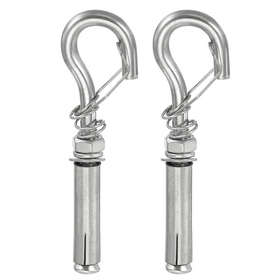 Uxcell Expansion Hook M8 Concrete Wall Hook Anchors Bolt with Buckle 304 Stainless Steel, Silver 2 Pcs