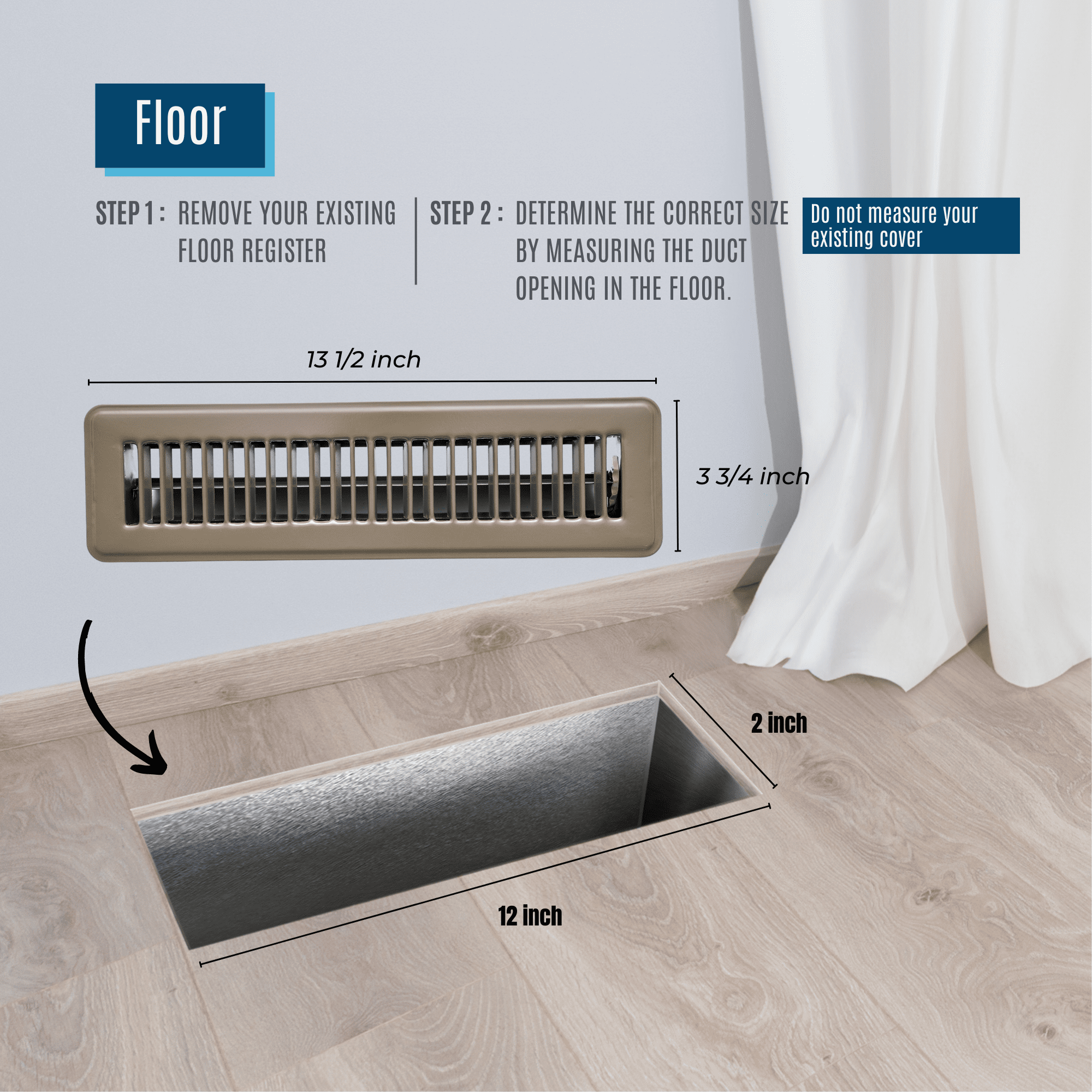 [2 Pack] Fits 2x12 Duct Opening Floor Register with Louvered Design by Handua | Heavy Duty Walkable Design with Damper | Floor Vent Grille | Easy to Adjust Air Supply Lever | Brown