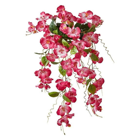DefiDgd Wall Hanging Hibiscus Flowers Plants Baskets for Outdoor Decor,UV Resistant Long Plant Decoration for Front Door Porch Patio Outside Indoor(Pink)