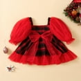 thumbnail image 3 of 1-5Years Robes de Noël pour les Tout-Petits Fille Plaid Cou Carré Maille Manches Bouffantes une Ligne Tulle Princesse Robe de Soirée Robes Rouges 4-5 Ans, 3 of 7