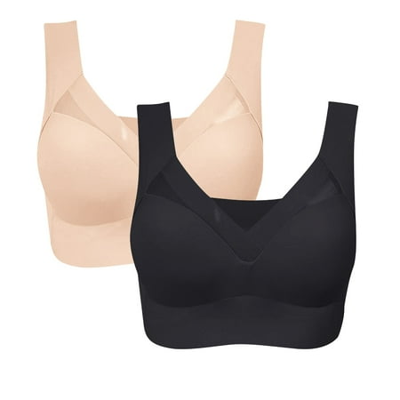 Clearance! SNOWSONG Bras for Women  2PCS Womens Seamless Ice Silk Bra Gathered Beautiful Back Bra Thin without Steel-ring Sport Underwear  Wireless Bra  Push up Bras 2pc Red L