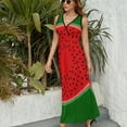 thumbnail image 6 of Watermelon Red And Bright Womens Night Club Maxi Dress V Neck Sleeveless Bohemia Long Dresses, 6 of 9