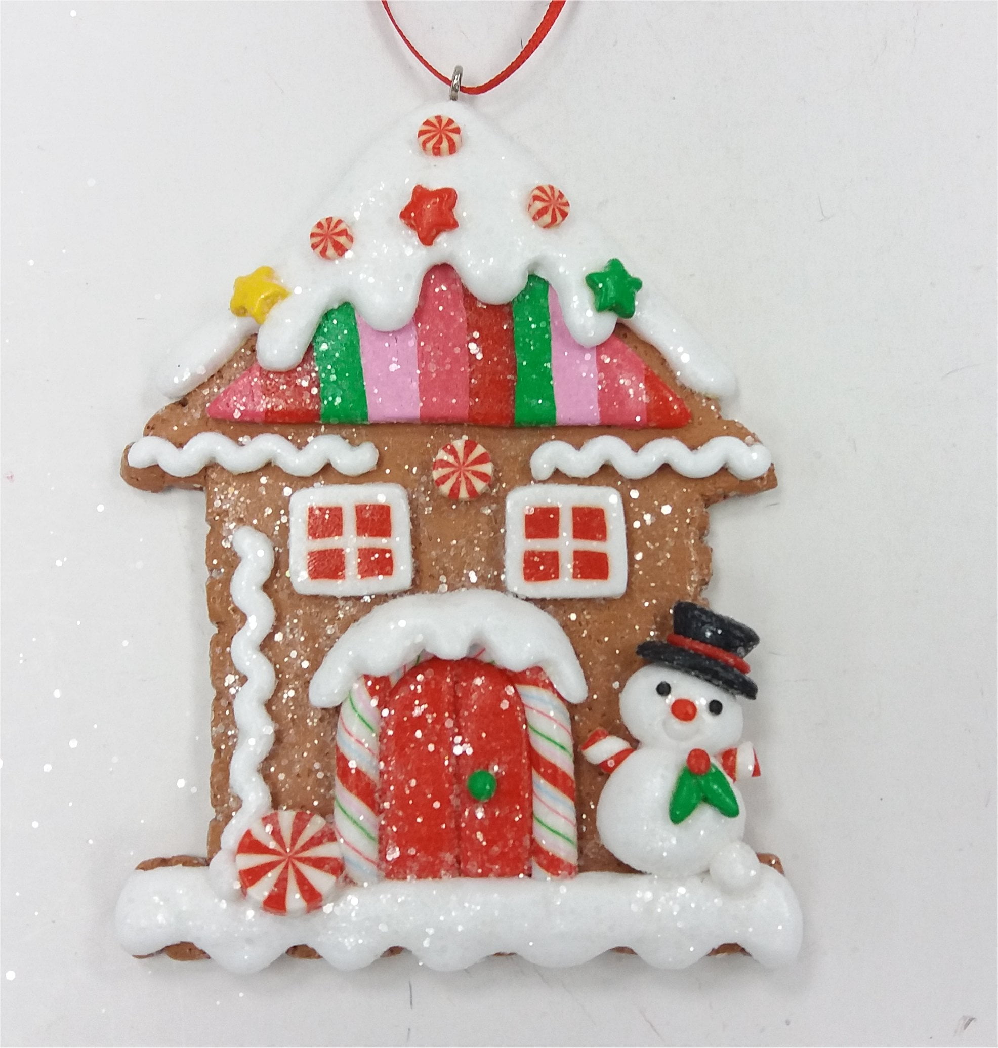 Holiday Time Gingerbread House with Snowman Ornament, 4.5"