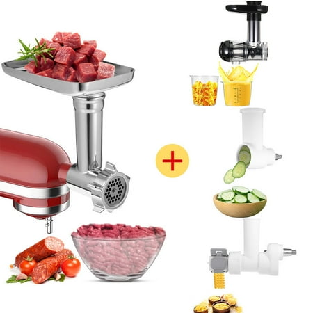 

Wrea Food Grinder Attachment & Slicer Shredder Attachment & Pasta Press Attachment & Juicer Attachment Set for KitchenAid Stand Mixer 4 Sets Kitchen Accessories Kit
