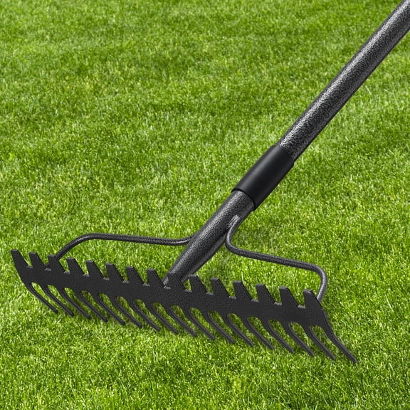 AEASKIEY Garden Rake 49'', Heavy Duty Stainless Steel Bow Rake with 17 Tines for Loosening Soil Lawn Farming