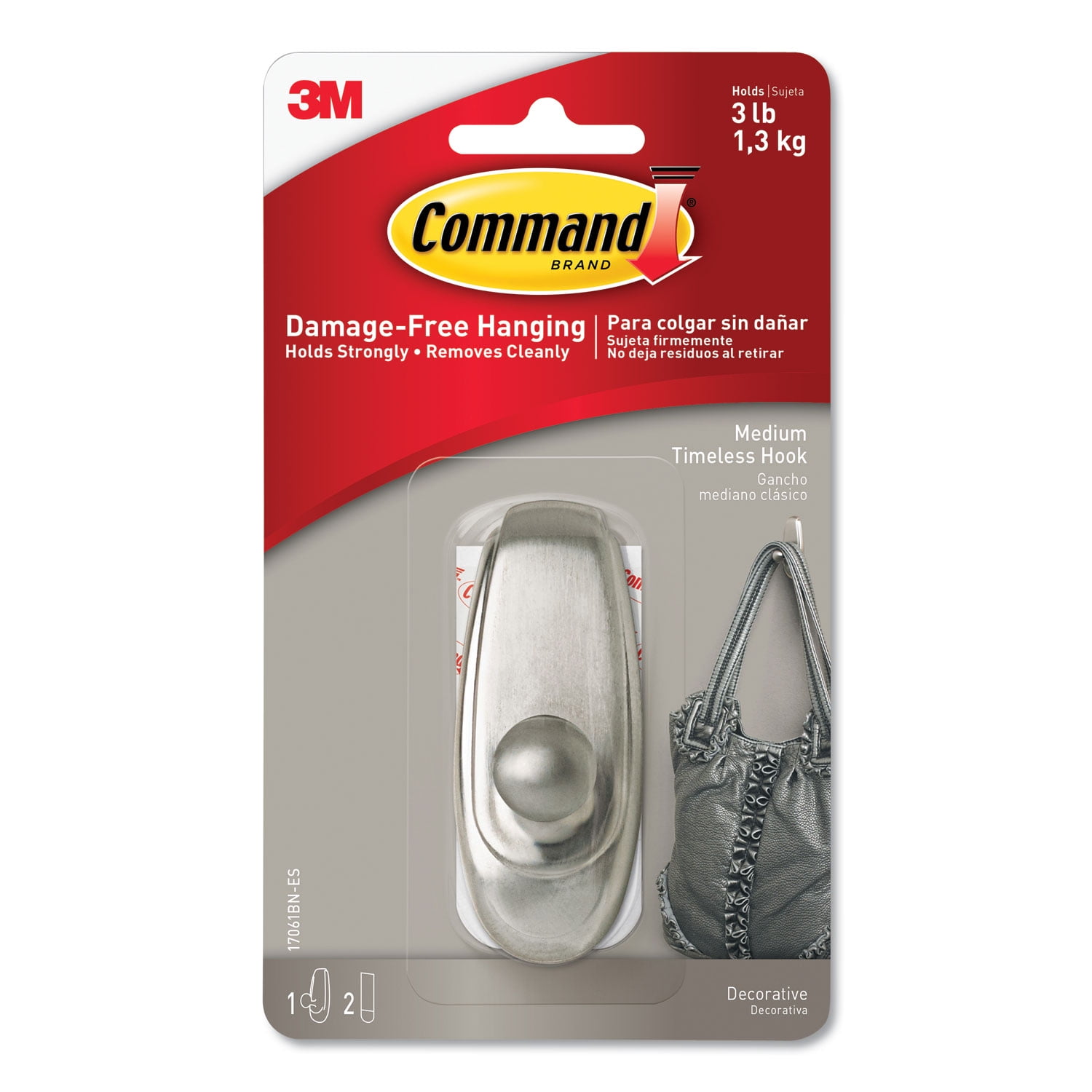 3M Decorative Hooks Timeless Medium 1 Hook and 2 Strips/Pack 17061BNES