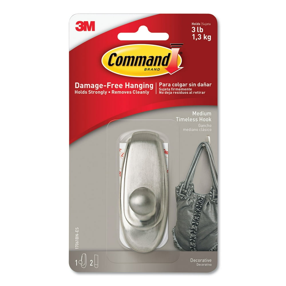 3M Decorative Hooks Timeless Medium 1 Hook and 2 Strips/Pack 17061BNES