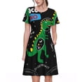 thumbnail image 1 of Disketp Space Dino Cartoon Black para Vestido de Manga Corta para Mujeres, Vestidos de Verano para Mujeres, Casual y Holgado para la Playa, 1 of 6