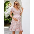 thumbnail image 3 of Yesfashion Women's Maternity Smocked Short Sleeve Summer Dress V Neck Boho Ruffle Casual Swing Midi Dress Baby, 3 of 5
