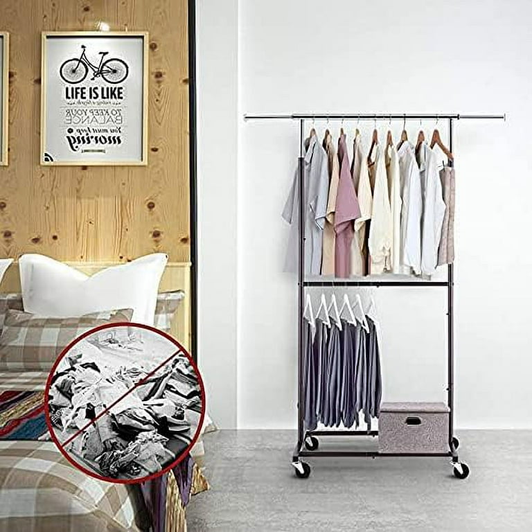 Simpli-Magic Two-Tier Rolling Garment Rack Adjustable Clothing Rack with  Wheels