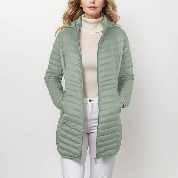 Aloohaidyvio Women's Puffer Jacket, Water-Resistant Hooded Puffer Jacket Mid-Length Slim Fit Lightweight Women Winter Coat,Sizes XL