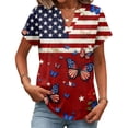 thumbnail image 2 of Hogleaql 250th Anniversary Tops, Women's Patriotic Short Sleeve V Neck American Flag Print T-Shirt Casual Button Independence Day Themed Loose Fit Pullover Deep Red 2XL, 2 of 4