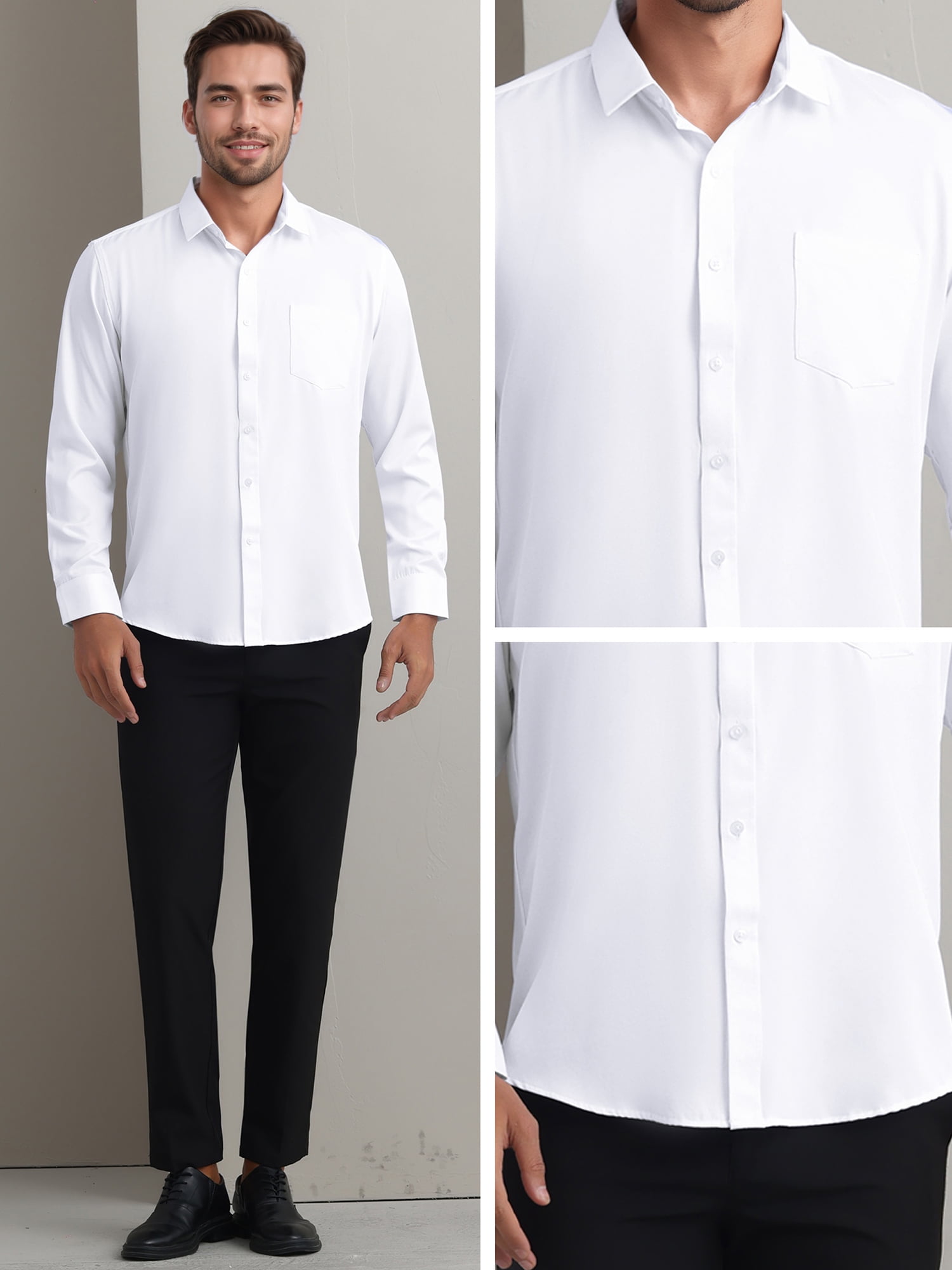 Unique Bargains Men's Long Sleeve Regular Fit Business Button Down Formal Shirt XL White