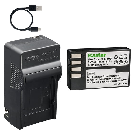 Kastar 1-Pack Battery and AC & USB-C Charger, Compatible with D-Li109 Camera for Pentax K-R K-30 K-50 K-70 K-500 K-S1 K-S2 KP KF DSLR Camera