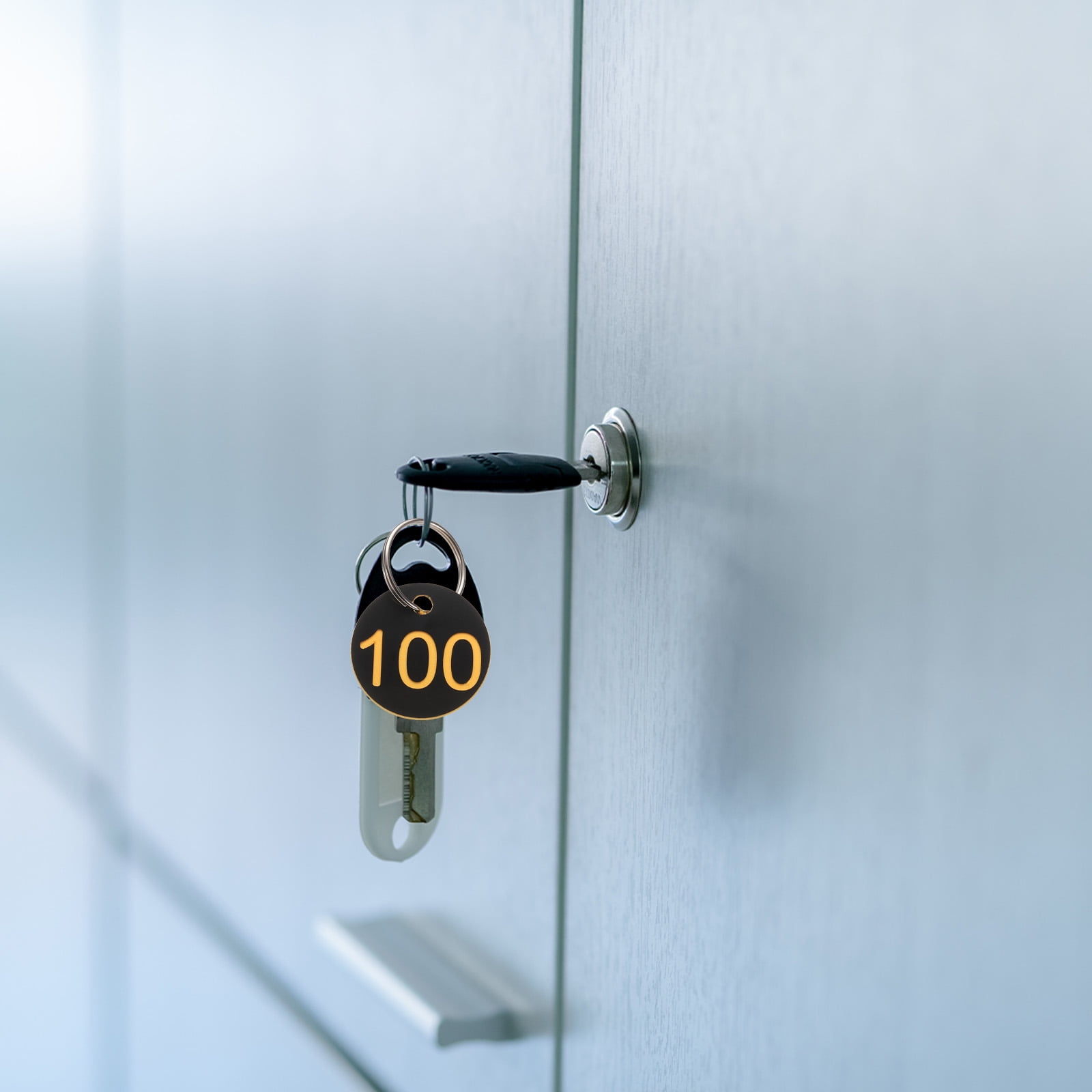 Uxcell Numbers Key Tags, 1-100 Plastic ID Hang Tag with Metal Ring Numbered Tags for Dormitory Key Chain Box Cabinet Lockers(Black & Yellow)