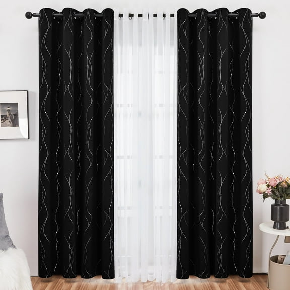 Deconovo Grommet Blackout and Sheer Curtains Set for Bedroom, Black/White, 52"x72", 4 Panels, Adult