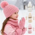 thumbnail image 2 of XIMIN Kid Girls 3 Piece Outfits Warm Winter Beanie Hat Fluffy Lined Knitted Neck Warmer Scarf Neck Gaiter Soft Cuffed Cap Gloves with Pom Pom for Cold Weather, 2 of 7