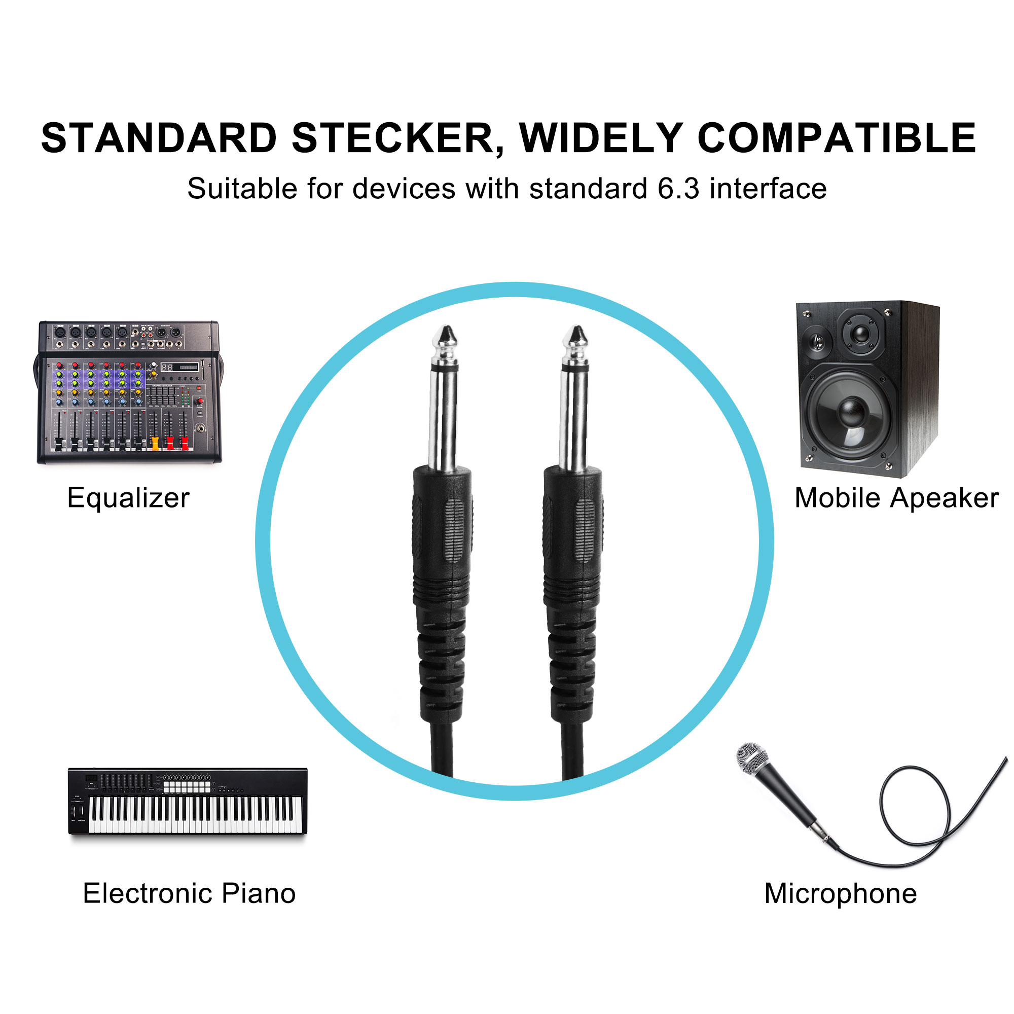 Unique Bargains 1/4 Inch 10ft Black Straight Guitar Cable Electric for Pro Audio Amplifier