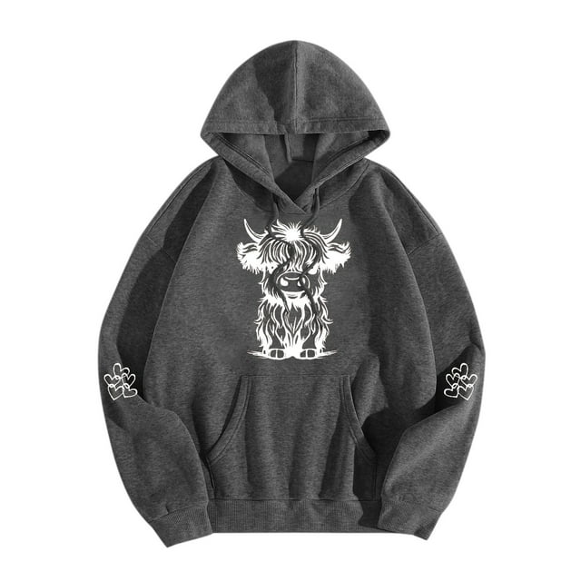 WEAIXIMIUNG Sweat à Capuche Zippé pour Femmes Mignon Manches Longues Adulte Imprimé Graphique Vache Pull Chandails en Molleton à Cordon