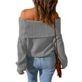thumbnail image 4 of hirigin Women Knitted Off-shoulder Sweater Solid Color Casual Loose Long Sleeves Pullover Tops Streetwear, 4 of 5