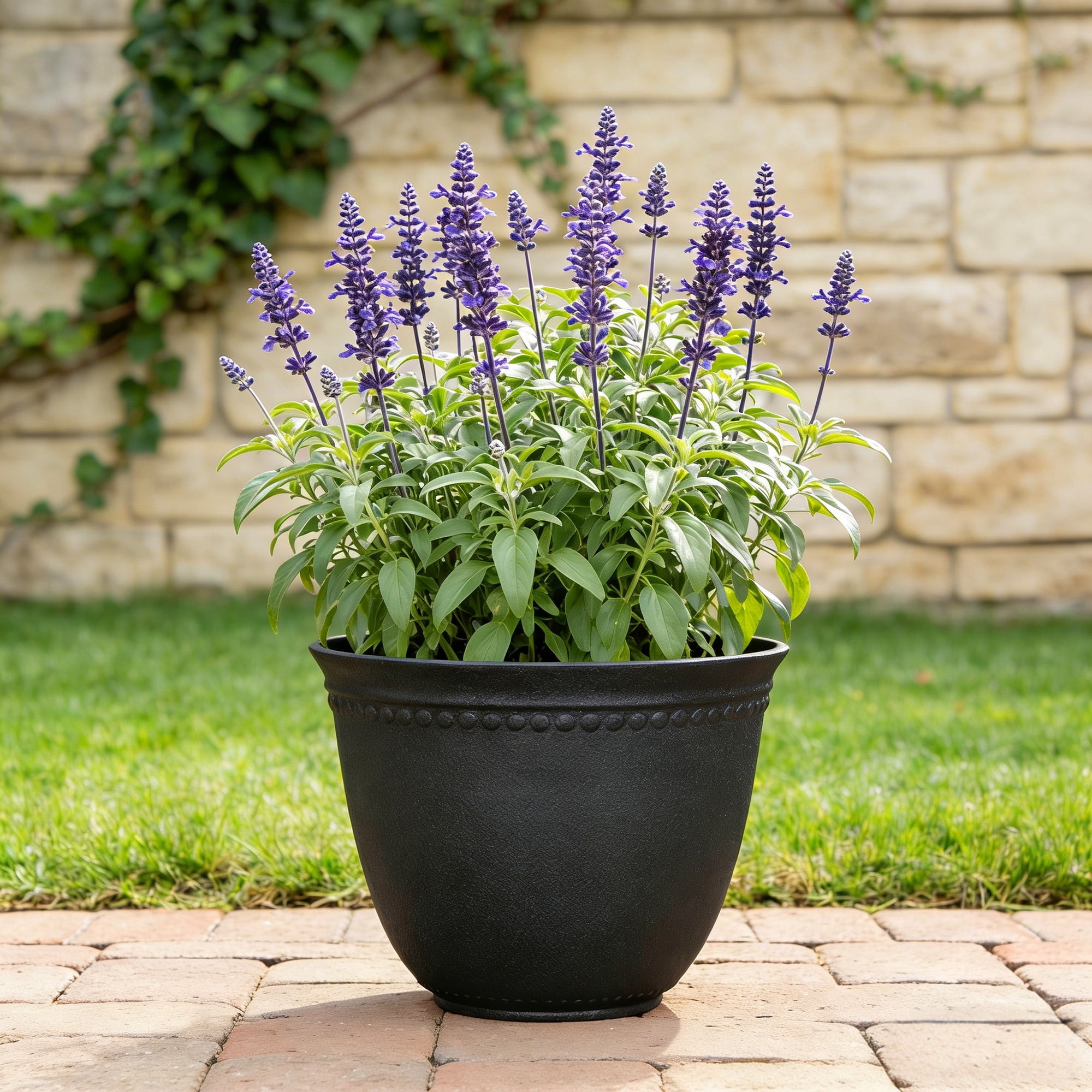 My Texas House 18-Inch Black Asti Recycled Resin Planter
