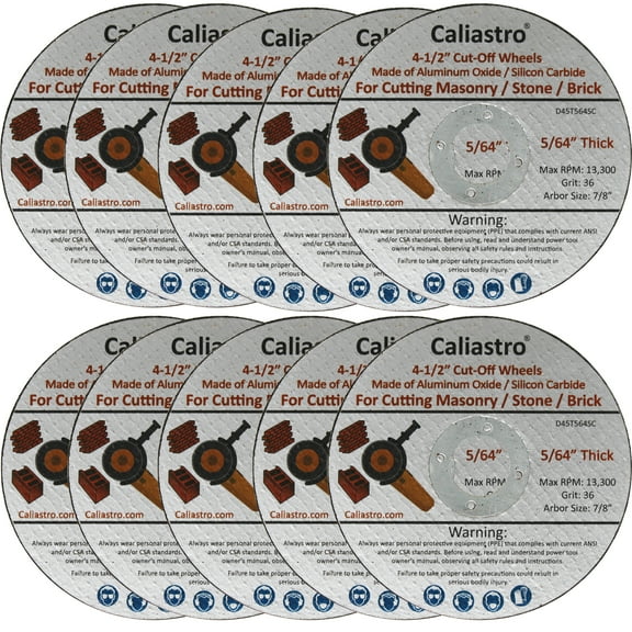 10 Pack – 4 1/2 Cut Off Wheel Concrete Grinding Wheel for Cutting Masonry Stone Brick Block - Compatible with All 4 1/2 inch Angle Grinder - Caliastro