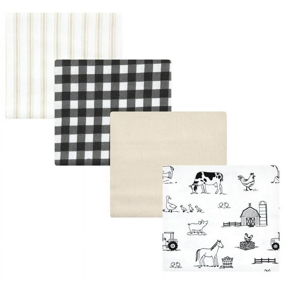 Hudson Baby Unisex Cotton Flannel Receiving Blankets, Neutral Farm, One Size