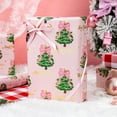 thumbnail image 2 of Christmas Reversible Wrapping Paper Roll - Pink Metallic Foil Shine Green Trees with Pink Bow & Red Checkered Gift Wrap for Christmas, New Year Celebration - Mini Roll - 17 Inch x 33 Feet, 2 of 12