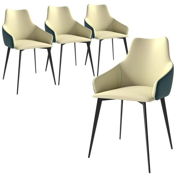 LeisureMod Dining Chair Ergonomic Armchairs Upholstered in Fabric with Powder-Coated Iron Legs for Modern Home and Kitchen Sonnet Collection Set of 4 in Cream/Green
